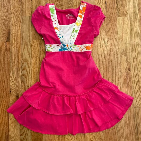 Justice Girls Pink Short Sleeve Dress Tiered Layers Tie Back Bow Size 12 M - Picture 1 of 11